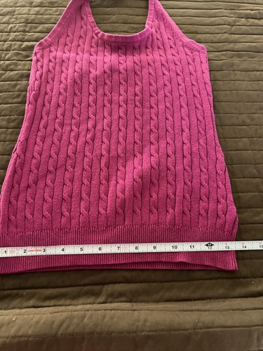 Merona Cable Knit Halter Sweater Size S Magenta Cotton Ties At Neck - Picture 6 of 11