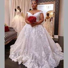 Off Shoulder Full Lace Appliuqes White Tulle Exquisite Bride Dress Wedding Gowns