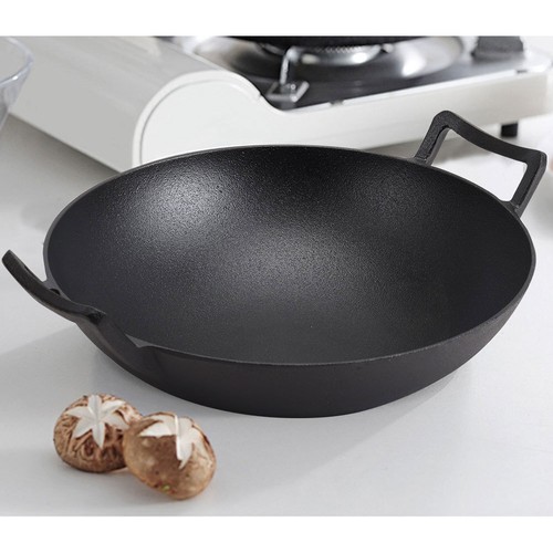 Cast Iron Wok Seasoned Cooking Sauté Stir Soup Frying Pan BBQ Flat-Bottomed Pot - Picture 10 of 14