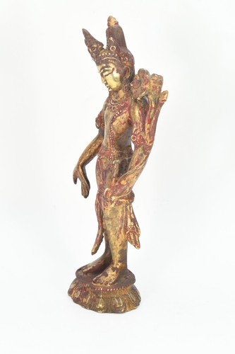 Bronze Crafted Tibetan Standing White Tara Goddess Buddha Statue Antique Peace - Picture 4 of 7