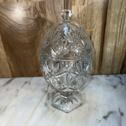 Vintage Glas Ei Süßigkeiten Pedastal Deckeldose 9" x 5" - Bild 3 von 8