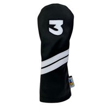 Sunfish leather fairway golf headcover - black with white stripes - 3 wood 