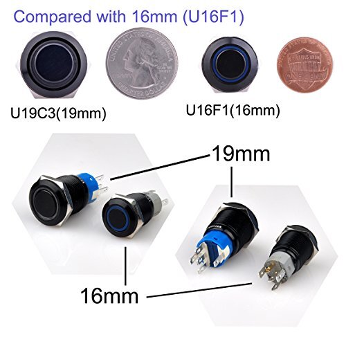 Momentary Metal Push button Switch for 19mm 3/4" Mounting Hole with 12V LED Ring - Picture 6 of 9