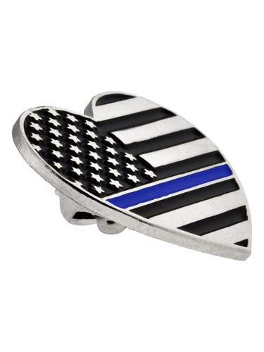 PinMart's Thin Blue Line Police Officer American Flag USA Heart Enamel Lapel Pin - Picture 2 of 3
