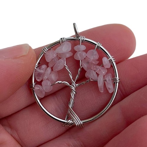Collar de plata árbol de la vida regalo amante de la naturaleza envoltura de alambre colgante de cuentas de cristal - Imagen 87 de 91