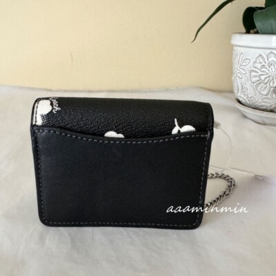 Coach Mini Wallet On a Chain - Black/Multi Floral Canvas