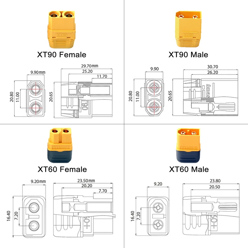 Conector macho hembra 8 AWG XT90 a cable de batería terminal de anillo tórico M8 para radiocontrol Foto 2 de 4