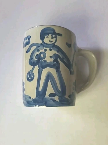 M.A. Hadley Pottery Hand Painted 4" Mug Winter Boy Skiing The End (K1-2) 