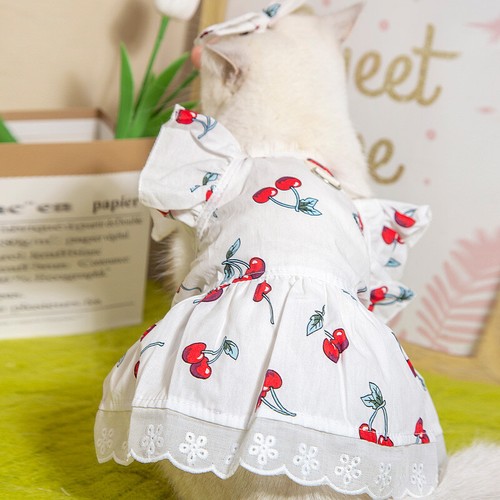 Pet Dress Dog Cat Puppy Summer Princess Skirt Clothes with Bowtie Harness Button - Picture 25 of 33