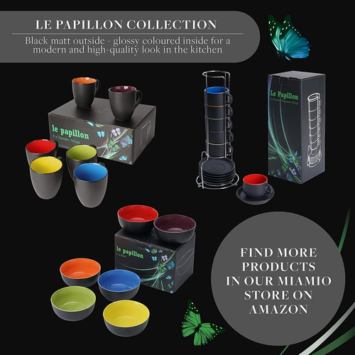 - 6 X 350 Ml Stoneware Coffee Mug/Cup Set - Le Papillon Collection (Black-Multic - Picture 7 of 12