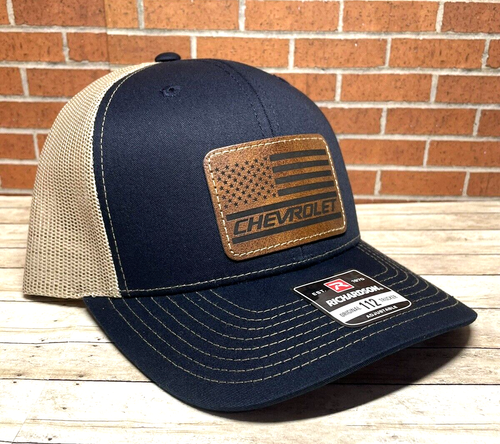 Richardson 112 Chevy Leatherette Patch Trucker Hat Chevrolet Hat - Navy/Khaki - Picture 2 of 5
