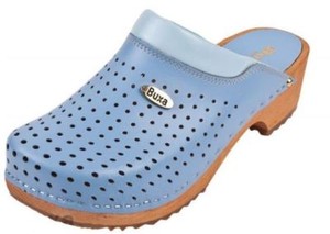 Women Wooden leather clogs Black color F11