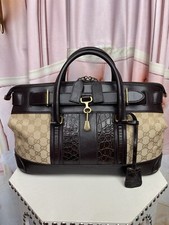 Gucci Monogram Crocodile Web Secret Top Handle Satchel Brown ABSOLUTELY GORGEOUS