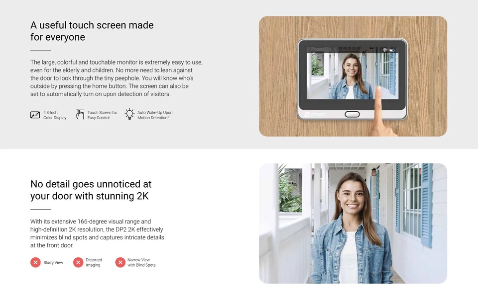 EZVIZ DP2 VIDEOPORTERO INTELIGENTE VISOR MIRILLA SIN CABLES TIMBRE IR VISIÓN NOCTURNA 10 Foto 3 de 4