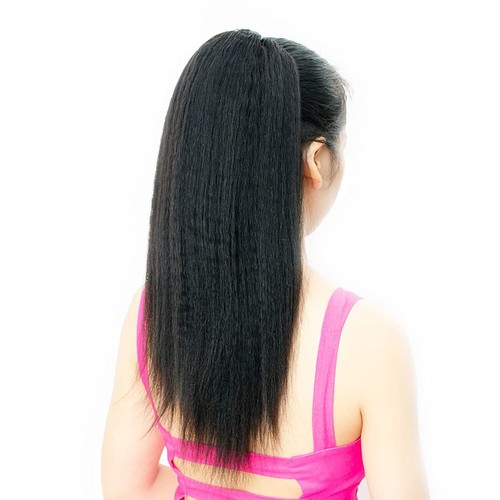 Natural Black Kinky Straight Real Human Hair Ponytail Extension Hair Piece fo... - Picture 8 of 9
