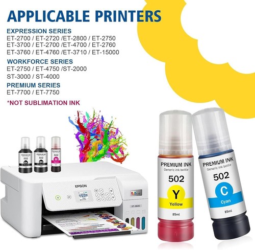 4pk 502 Butelki uzupełniające atrament Zamiennik do serii Epson EcoTank ET-2700/15000 - Zdjęcie 5 z 5