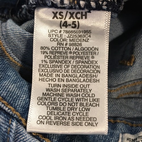 Jordache Girl's Size XS (4-5) Bling Bib Medium Wash Cuffed Stretch Shortall - Picture 4 of 12