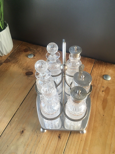 EXCEPTIONAL ANTIQUE RICHARD RICHARDSON 6 BOTTLE CUT GLASS CRUET SET & EPNS STAND - Picture 8 of 12