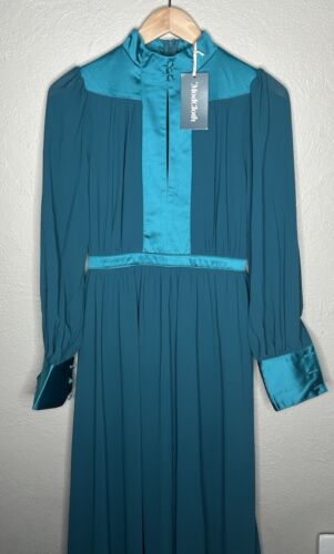 NWT ModCloth Maxi Dress Sz XS Blue Allure Me Retro Style Long Sheer Sleeves - Picture 3 of 10