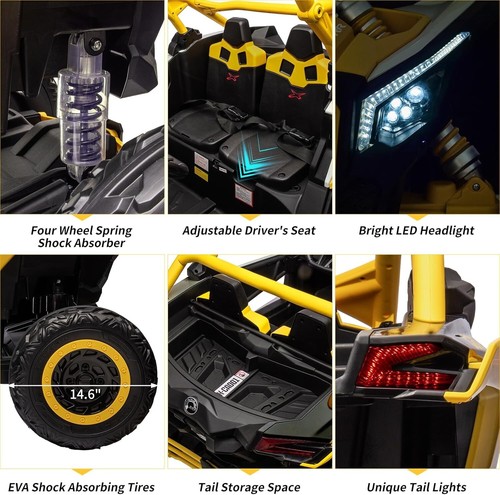 48V Kid Ride On UTV 2 Seater Electric 4WD Car Truck W/800W Motor & Remote Yellow - Picture 4 of 6