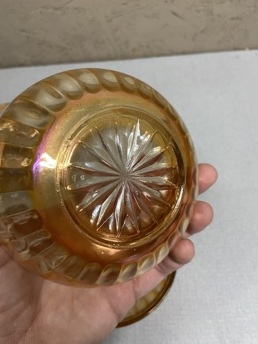 3 Vintage Iridescent Marigold Carnival Glass 4.25" Bowls - Picture 7 of 8