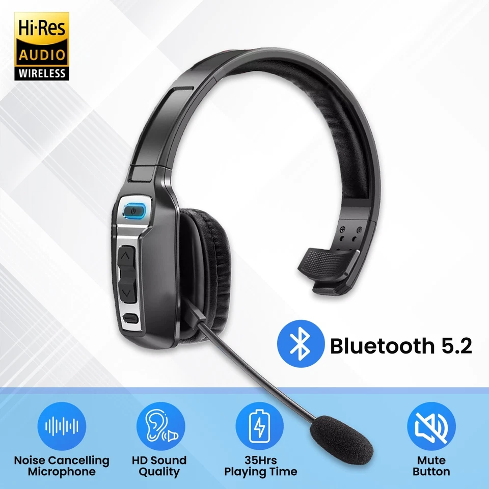 Trucker Bluetooth Headset Wireless 5.2 With Noise Cancelling Mic For Phones PC - Image 2 of 4