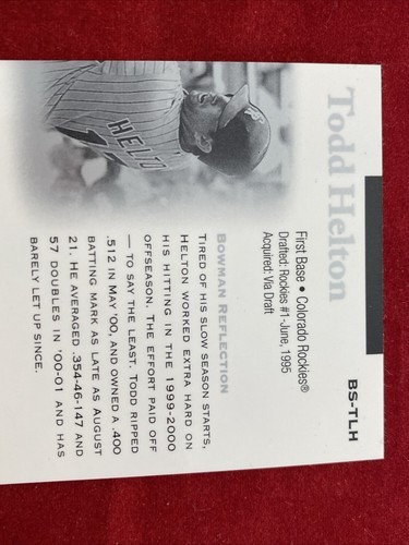 Carta mazza usata autentica Todd Helton 2004 Bowman sterling #BS-TLH NUOVA DI ZECCA - Foto 8 di 9