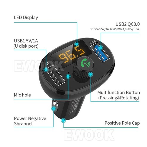 Bluetooth Radio Car Kit Wireless FM Transmitter Dual USB Charger MP3 Player OZ - Picture 3 of 9