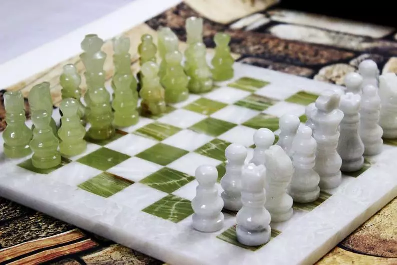 Handmade Classic Onyx Marble Chess Board Game Set - 12 in with Blue Box