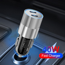 PD 40W Dual USB-C Car Charger Type C Fast Adapter For iPhone 17 16 15 14 13 12