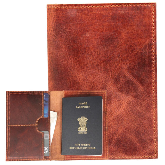 Passport Holder Buffalo Hide Travel Wallet Card ID Brown RFID Blocking Cover Passport Holder Buffalo Hide Travel Wallet Card ID Brown RFID Blocking Cover