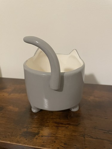 Cat Grey Ceramic pot 3" x 3" Tabletop Pot Planting Herbs Indoor Teacher Gift - Picture 3 of 3