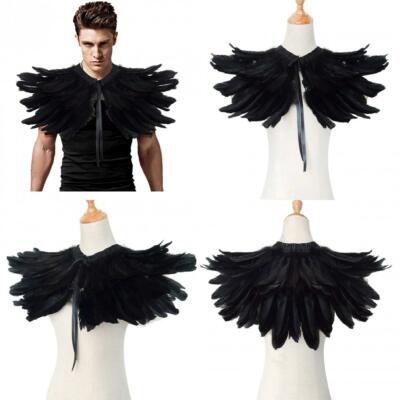 L/'vow BLACK Feather Shrug Cape Shawl Collar Halloween Costumes For Women 0