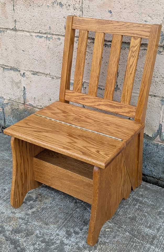 Antiguo taburete vintage antiguo hecho a mano de madera maciza de roble con acento lateral silla de pie Foto 3 de 4