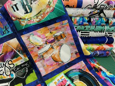 Connie Haley 3 Wishes Rhythm & Hue Cotton Fabric by 1/4 Metre*/Panel Music Notes