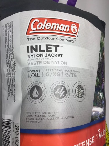 NEW Women’s Coleman INLET Nylon Jacket Rain Defense Coat. L/XL. Dk Gray & Purple - Picture 3 of 5