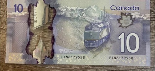 Billet en polymère circulé de 10 dollars Canada 2013. Billet de dix dollars canadiens - Photo 2/2
