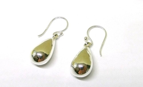 Handmade 925 Sterling Silver Highly Polished Small 3D Teardrop Drop Earrings - Picture 2 of 9