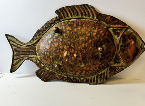 Vintage RUSTIC MODERN COPPER HAMMERED FISH TRAY 17 1/2" X 11  ~ 70’s Cabin Decor - Picture 14 of 14