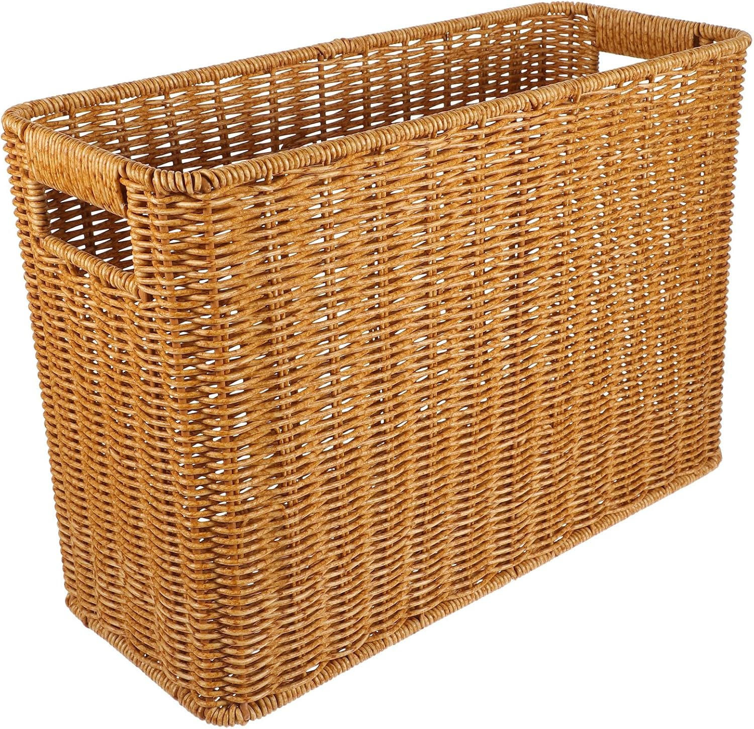 Woven Magazine Holder, Magazine Wicker Basket, Natural Narrow Rattan Magazine Ho-image