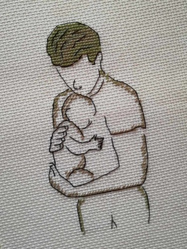 FATHER AND BABY - Complete counted cross stitch kit (with DMC threads) - Foto 8 di 12