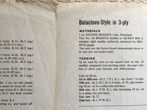 VINTAGE PATONS PATTERN 9415 FOR BABY HATS IN VARIOUS WEIGHTS ~ UP TO 18 MTHS - Picture 3 of 4