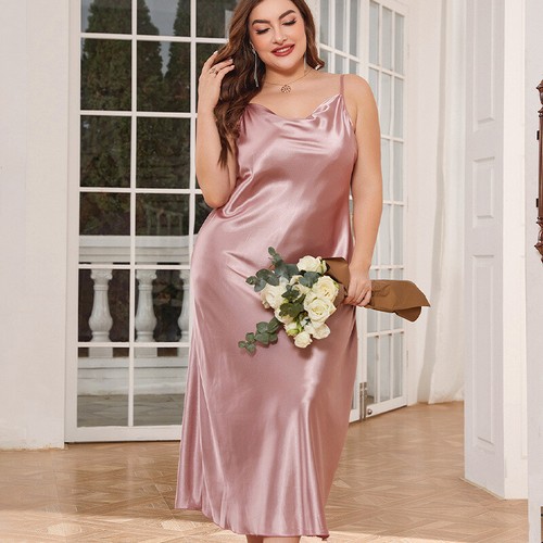 Plus Size Lingerie For Women Satin Nightgown Long Babydoll Strappy Nightwear - Picture 2 of 17