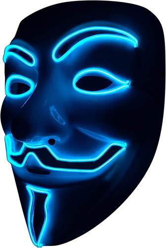 LED Maschera V Vendetta Maschera Luminosa Anonymous Maschera Notte Luce Neon EL - Foto 12 di 12