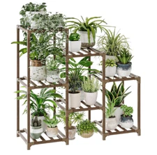 Bamworld Plant Stand Indoor Plant Shelf Outdoor Wood Plant Rack for Multiple Pla