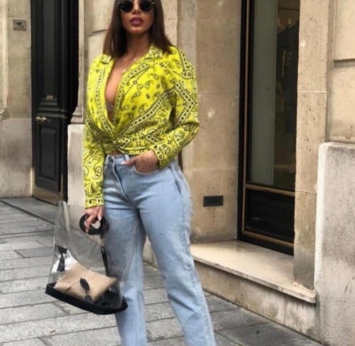 ZARA S Paisley Bandana Top Cropped Langarm Faux Wickel V-Ausschnitt Western Paisley - Bild 6 von 19