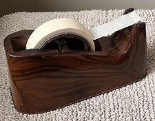 Vintage LePage's Weighted Desk Tape Dispenser #1420 Wood Pattern Made In Japan!