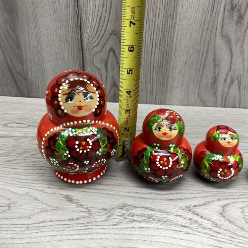 RUSSISCHE NESTCHENPUPPEN handbemalt 5 Zoll MATROSCHKA Blumen rot gold 6 Stück - Bild 12 von 12