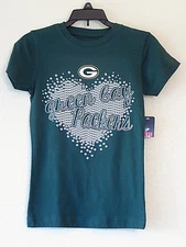Packers Tee T-Shirt Green Bay Top Green Silver Heart Girls NWT