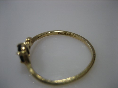 VINTAGE SIGNED MAGIC GLO 10K YELLOW GOLD LONDON BLUE TOPAZ DIAMOND RING - Picture 4 of 8